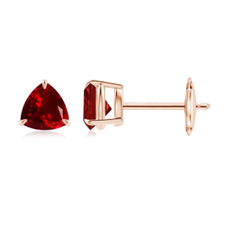 5mm AAAA Claw-Set Trillion Ruby Stud Earrings in Rose Gold