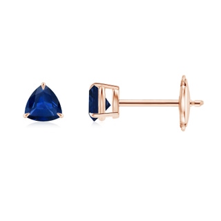 4mm AAA Claw-Set Trillion Sapphire Stud Earrings in Rose Gold