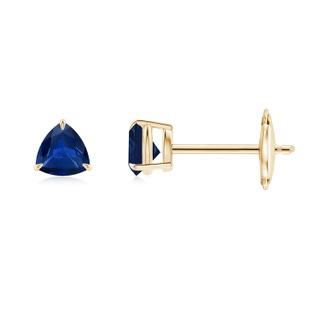 4mm AAA Claw-Set Trillion Sapphire Stud Earrings in Yellow Gold