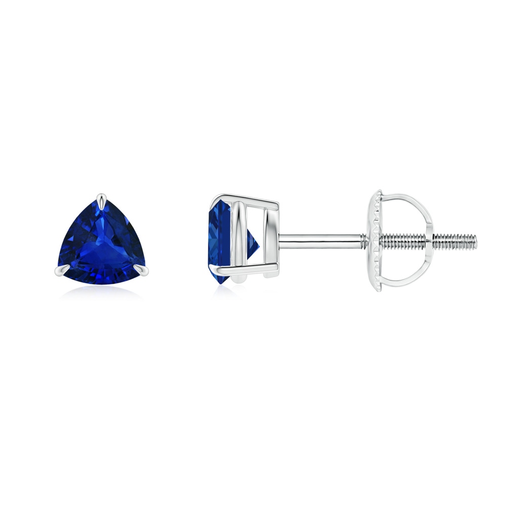 4mm AAAA Claw-Set Trillion Sapphire Stud Earrings in P950 Platinum