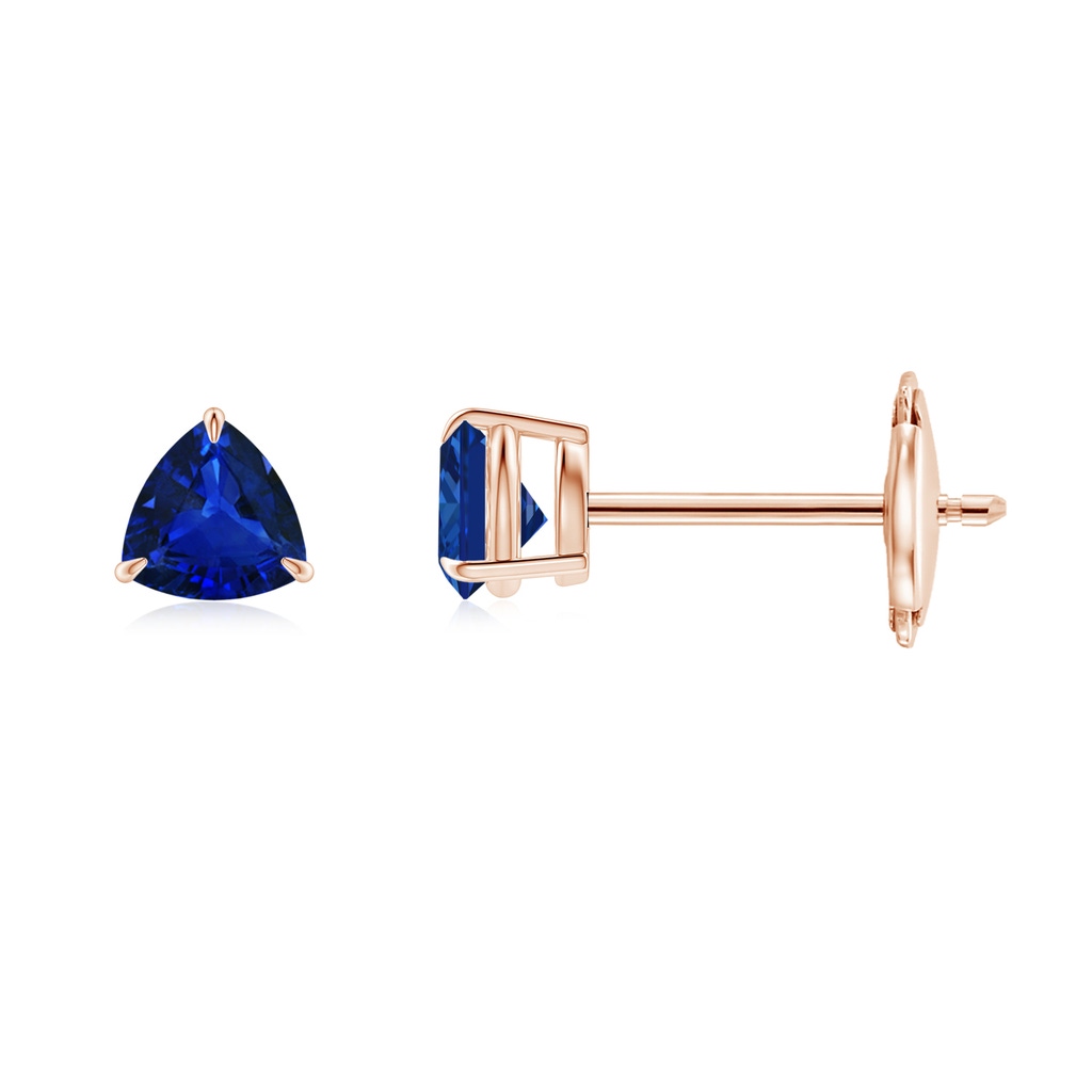 4mm AAAA Claw-Set Trillion Sapphire Stud Earrings in Rose Gold