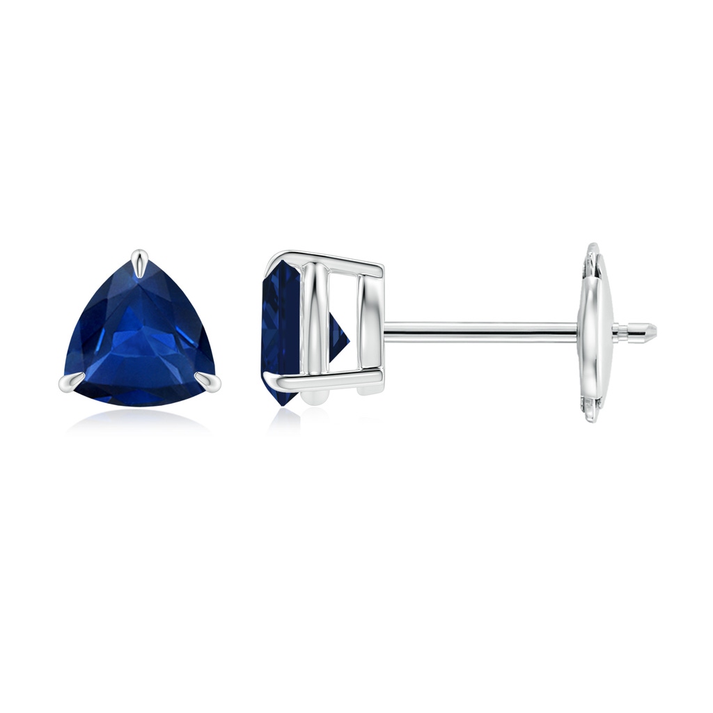 5mm AAA Claw-Set Trillion Sapphire Stud Earrings in White Gold