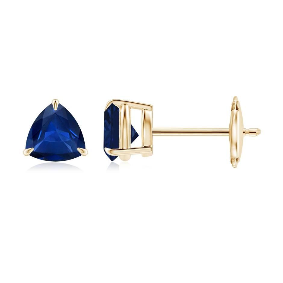 5mm AAA Claw-Set Trillion Sapphire Stud Earrings in Yellow Gold 