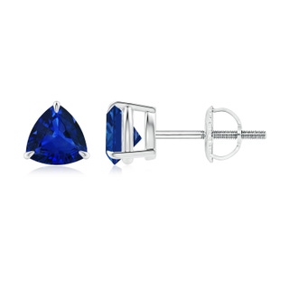 5mm AAAA Claw-Set Trillion Sapphire Stud Earrings in P950 Platinum