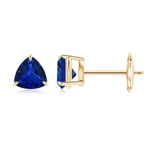 5mm AAAA Claw-Set Trillion Sapphire Stud Earrings in Yellow Gold