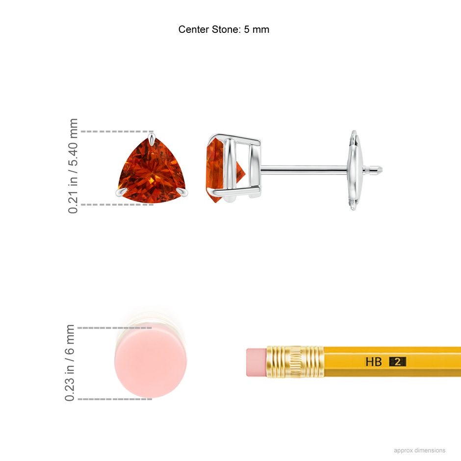 5mm AAA Claw-Set Trillion Spessartite Stud Earrings in White Gold ruler