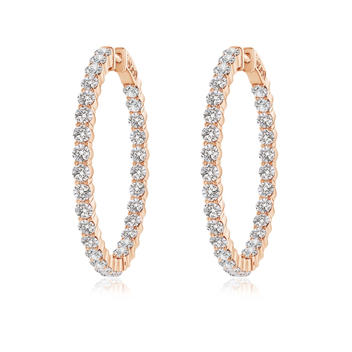 2.1mm IJI1I2 Classic Shared Prong Diamond Inside Out Hoop Earrings in Rose Gold 