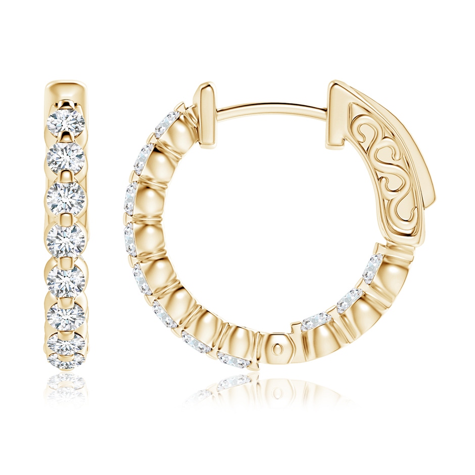 2mm GVS2 Floating Classic Diamond Inside Out Hoop Earrings in Yellow Gold Side-1