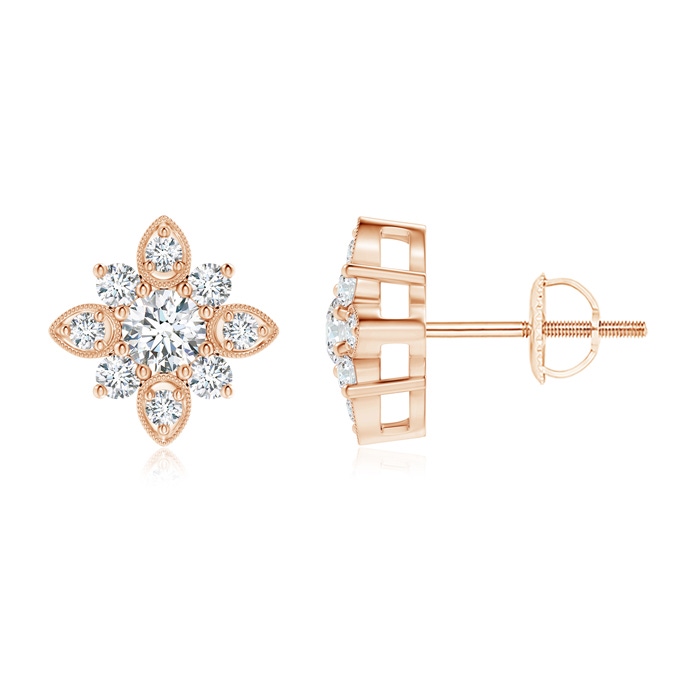 3.2mm GVS2 Vintage-Inspired Diamond Flower Stud Earrings in Rose Gold