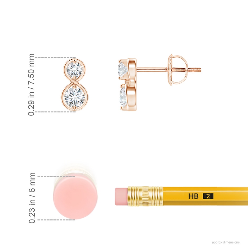 2.9mm GVS2 Two Stone Diamond Infinity Earrings in Rose Gold ruler