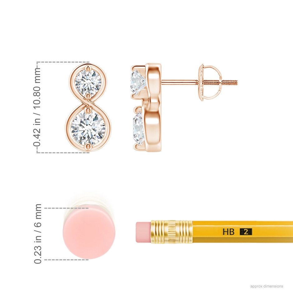 4.1mm GVS2 Two Stone Diamond Infinity Earrings in Rose Gold ruler