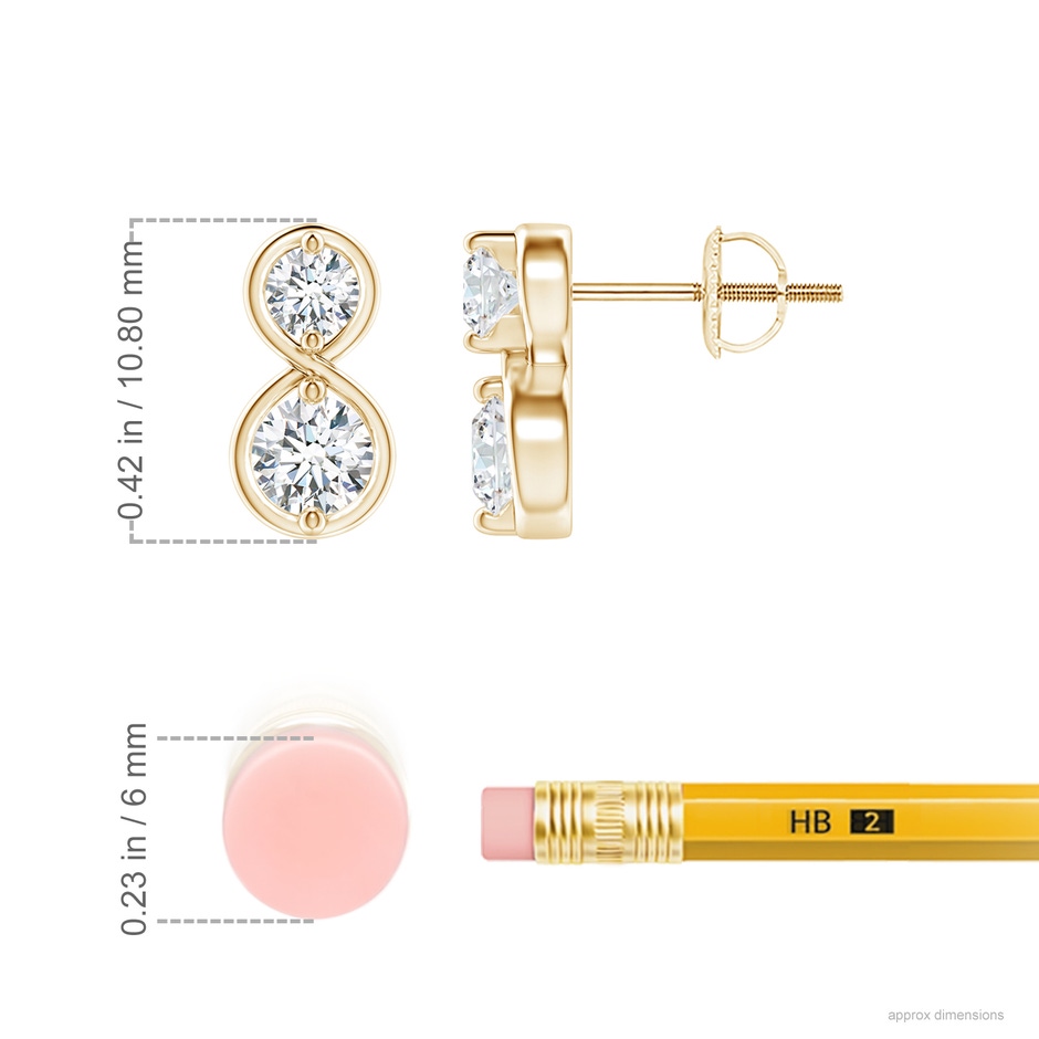 4.1mm GVS2 Two Stone Diamond Infinity Earrings in Yellow Gold ruler