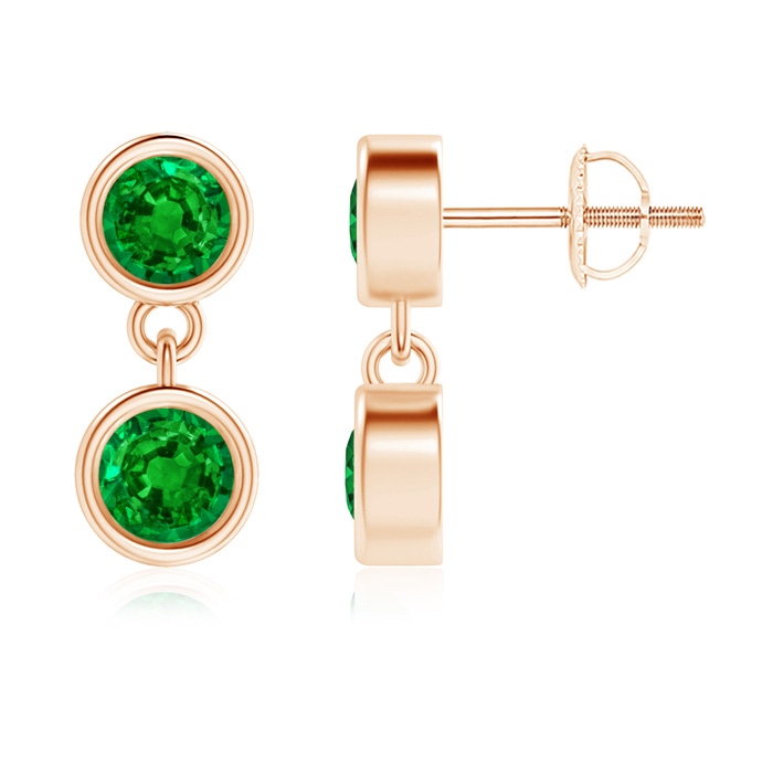 3.8mm AAAA Dangling Two Stone Emerald Earrings in Rose Gold