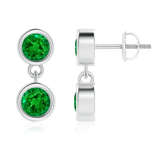 3.8mm AAAA Dangling Two Stone Emerald Earrings in White Gold