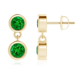 3.8mm AAAA Dangling Two Stone Emerald Earrings in Yellow Gold