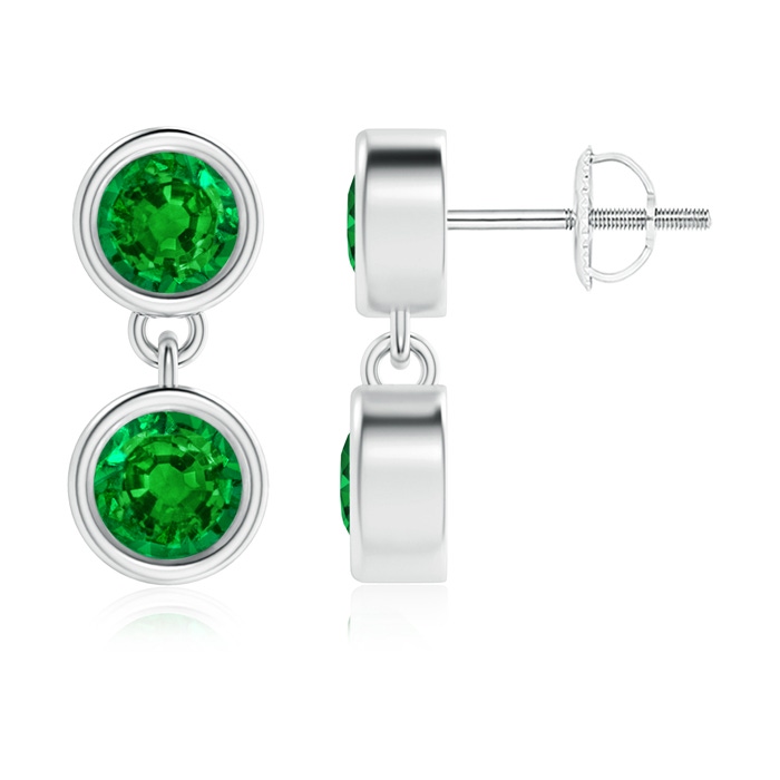 4.1mm AAAA Dangling Two Stone Emerald Earrings in White Gold