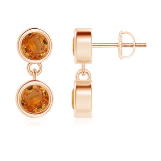 3.8mm AAA Dangling Two Stone Orange Sapphire Earrings in Rose Gold