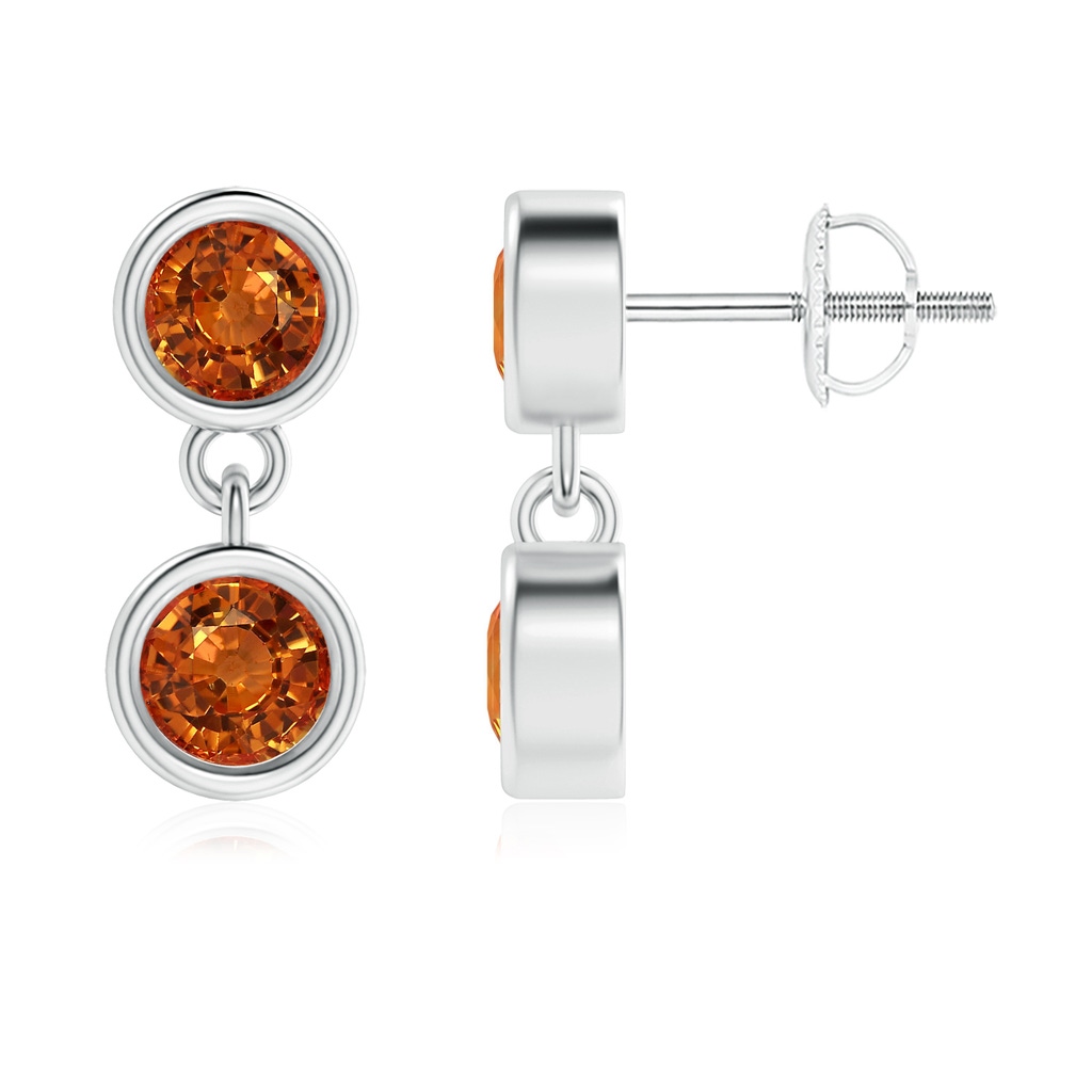 3.8mm AAAA Dangling Two Stone Orange Sapphire Earrings in White Gold