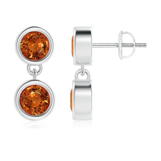 4.1mm AAAA Dangling Two Stone Orange Sapphire Earrings in P950 Platinum