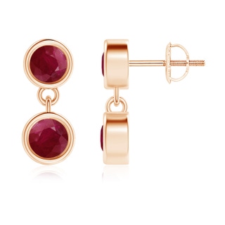 3.8mm A Dangling Two Stone Ruby Earrings in Rose Gold