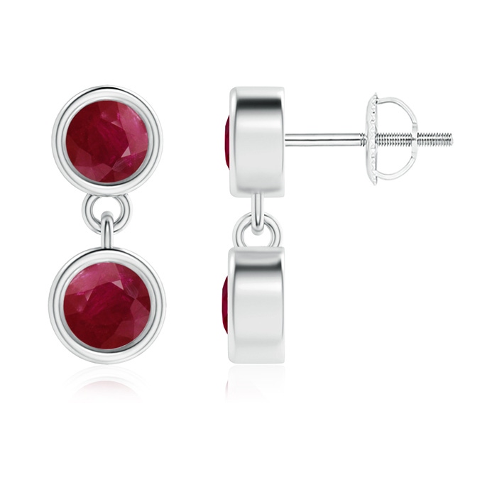 3.8mm A Dangling Two Stone Ruby Earrings in White Gold 