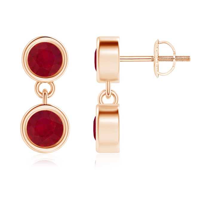 3.8mm AA Dangling Two Stone Ruby Earrings in Rose Gold 