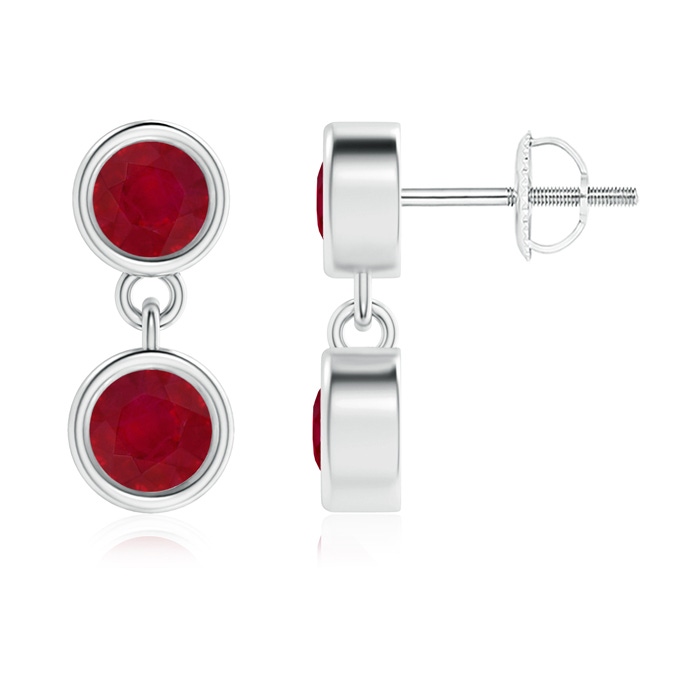 3.8mm AA Dangling Two Stone Ruby Earrings in White Gold 