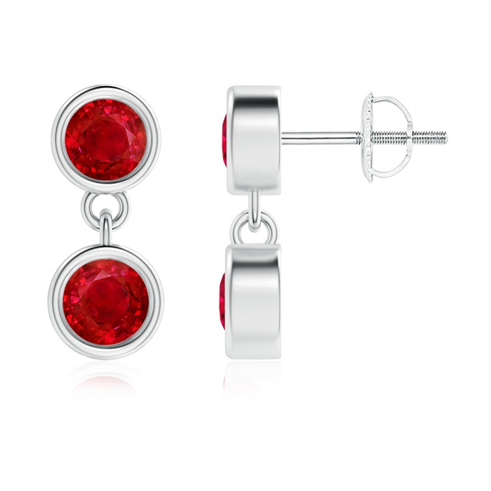 3.8mm AAA Dangling Two Stone Ruby Earrings in P950 Platinum 