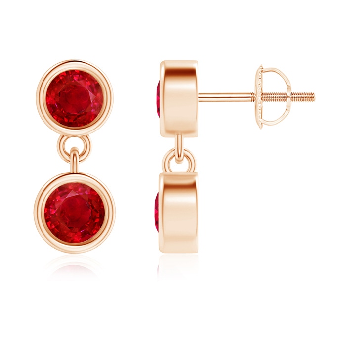 3.8mm AAA Dangling Two Stone Ruby Earrings in Rose Gold 