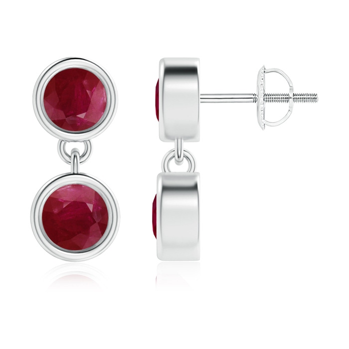 4.1mm A Dangling Two Stone Ruby Earrings in P950 Platinum 