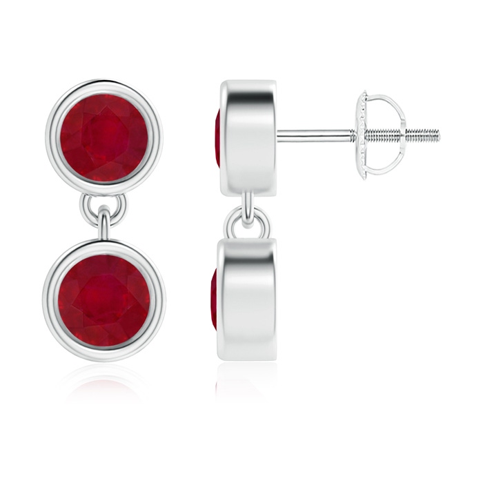 4.1mm AA Dangling Two Stone Ruby Earrings in White Gold 