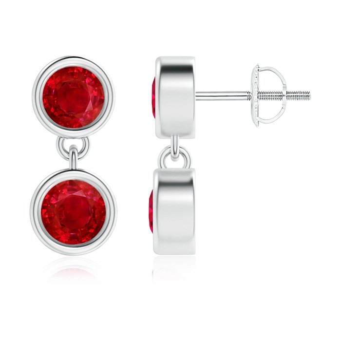 4.1mm AAA Dangling Two Stone Ruby Earrings in White Gold 