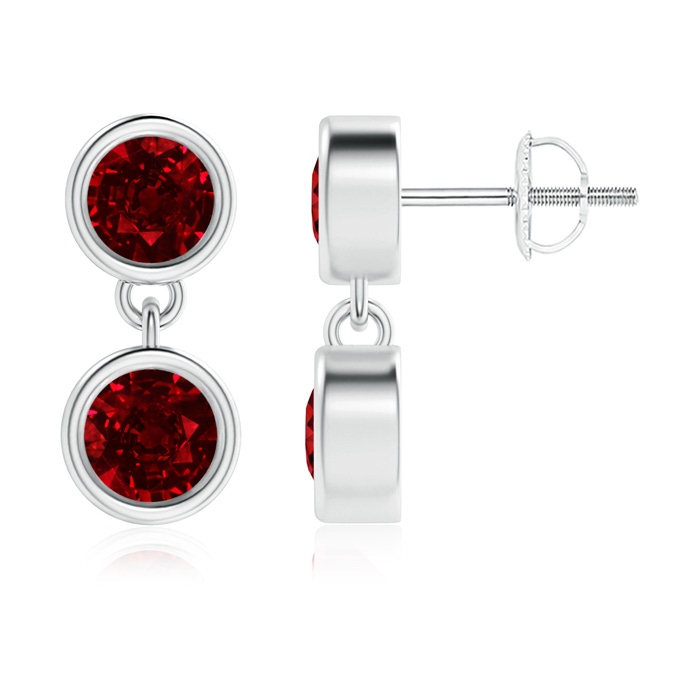 4.1mm AAAA Dangling Two Stone Ruby Earrings in P950 Platinum 