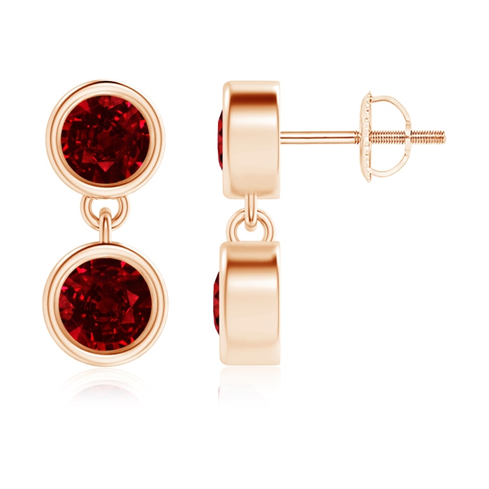 4.1mm AAAA Dangling Two Stone Ruby Earrings in Rose Gold 