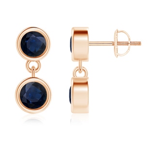 3.8mm A Dangling Two Stone Blue Sapphire Earrings in 9K Rose Gold