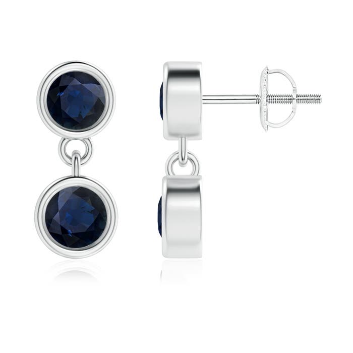 3.8mm A Dangling Two Stone Blue Sapphire Earrings in P950 Platinum