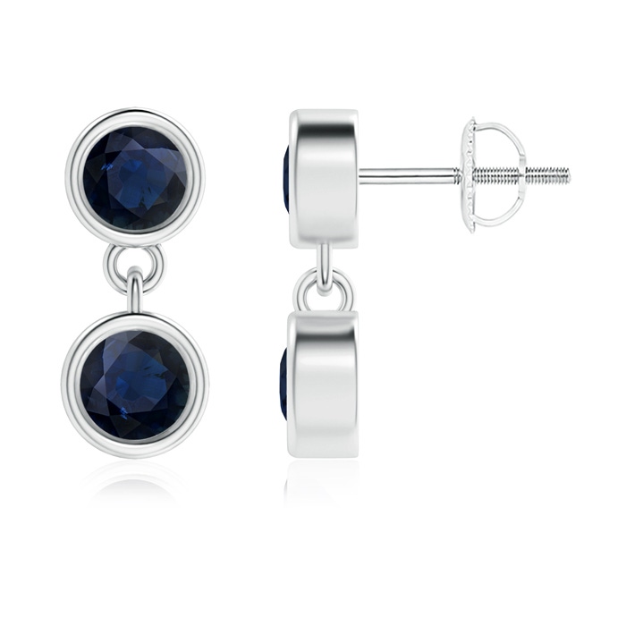 3.8mm A Dangling Two Stone Blue Sapphire Earrings in P950 Platinum 
