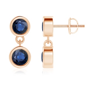 3.8mm AA Dangling Two Stone Blue Sapphire Earrings in Rose Gold