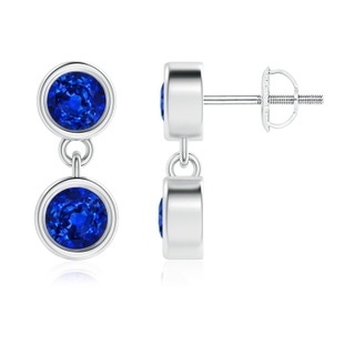 3.8mm AAAA Dangling Two Stone Blue Sapphire Earrings in White Gold