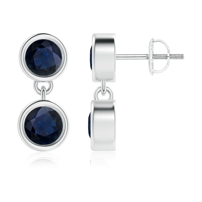 4.1mm A Dangling Two Stone Blue Sapphire Earrings in White Gold 