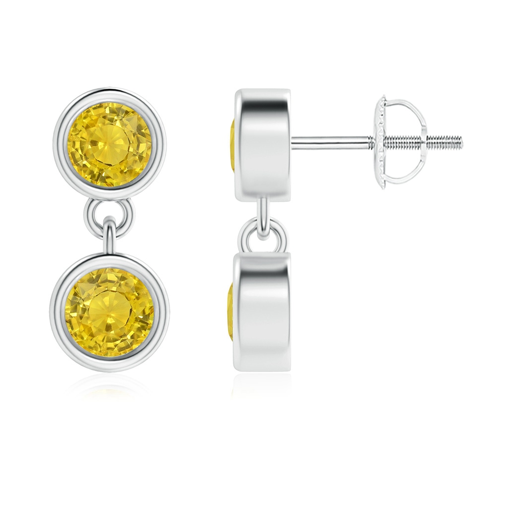 3.8mm AAA Dangling Two Stone Yellow Sapphire Earrings in White Gold