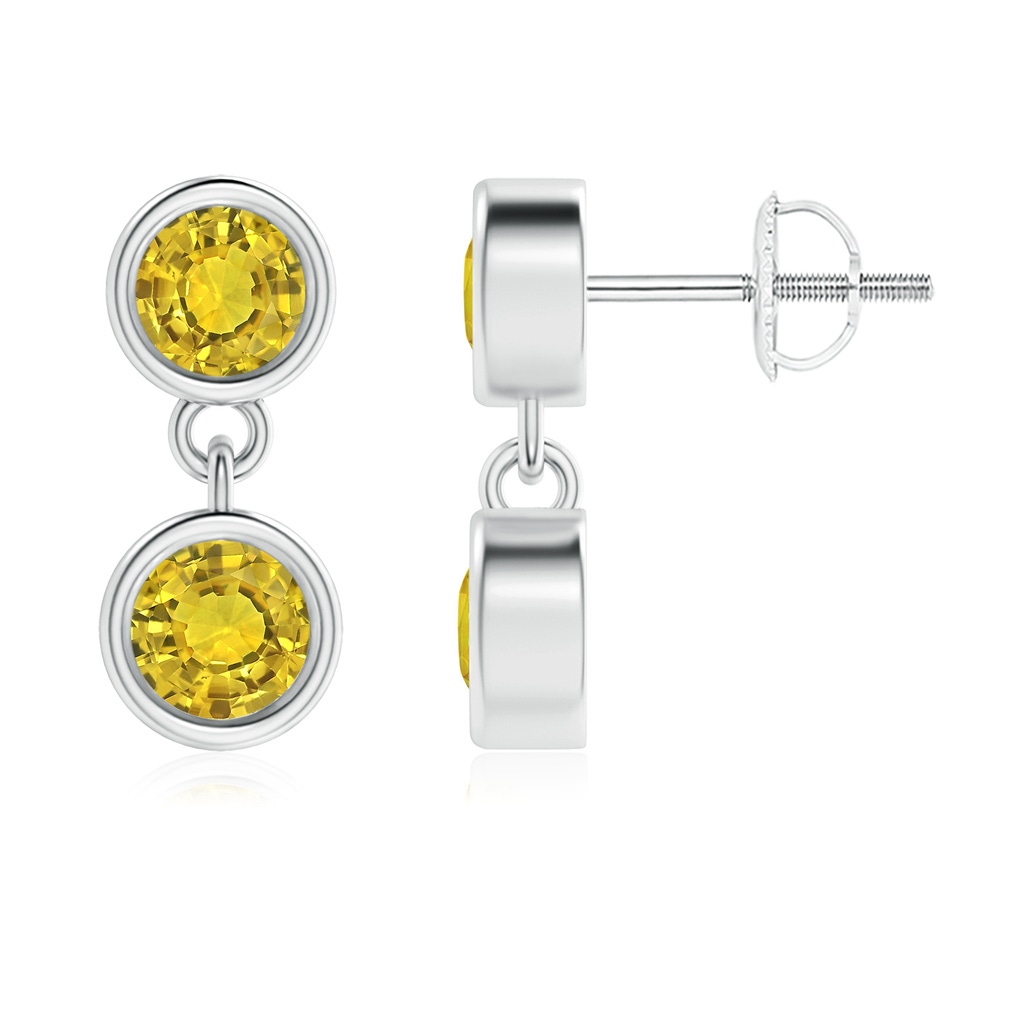 3.8mm AAAA Dangling Two Stone Yellow Sapphire Earrings in P950 Platinum