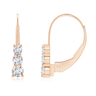 2.8mm GVS2 Round Diamond Three Stone Leverback Earrings in 10K Rose Gold