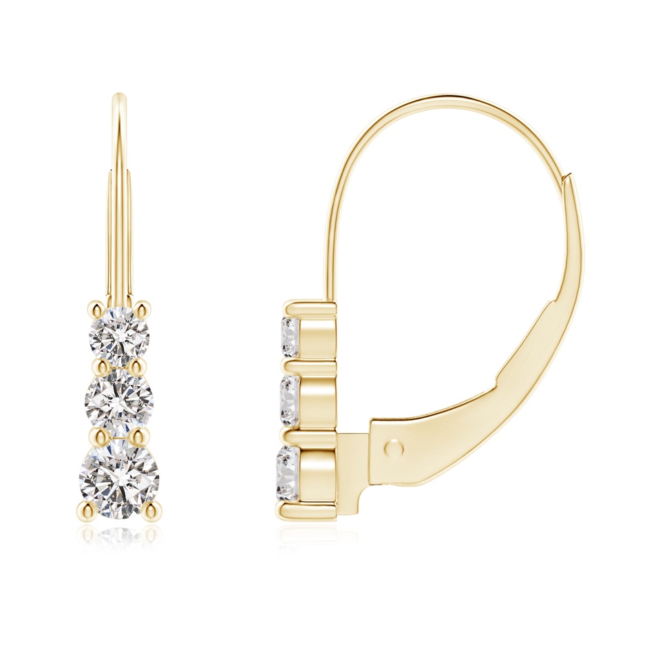 2.8mm IJI1I2 Round Diamond Three Stone Leverback Earrings in Yellow Gold 
