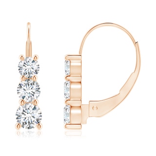3.8mm GVS2 Round Diamond Three Stone Leverback Earrings in 10K Rose Gold