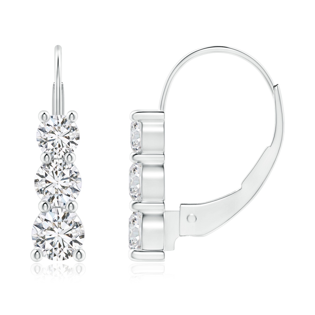 3.8mm HSI2 Round Diamond Three Stone Leverback Earrings in P950 Platinum