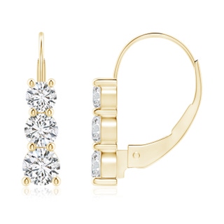 3.8mm HSI2 Round Diamond Three Stone Leverback Earrings in Yellow Gold