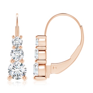 5.5mm GVS2 Round Diamond Three Stone Leverback Earrings in 10K Rose Gold