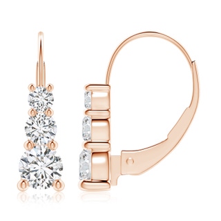 5.5mm HSI2 Round Diamond Three Stone Leverback Earrings in Rose Gold
