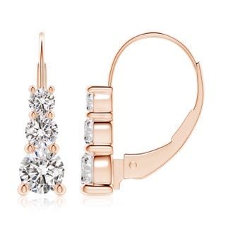 5.5mm IJI1I2 Round Diamond Three Stone Leverback Earrings in Rose Gold